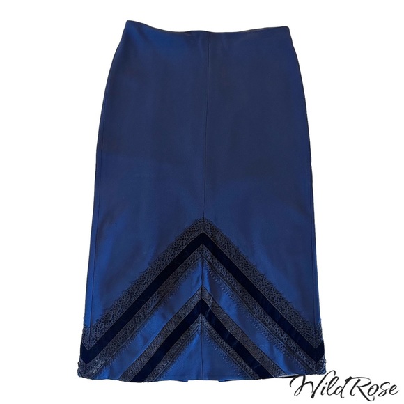 ROLAND MOURET NAVY BLUE BLACK LAC3 & VELVET PENCIL SKIRT SZ US 10 - Picture 9 of 17
